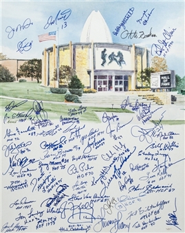 Pro Football Hall of Fame Canvas Signed By Over 57 NFL Hall of Famers Incl. Montana, Elway, Brown, Gifford (JSA)
